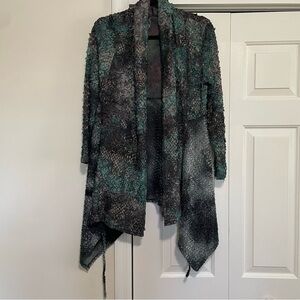 Alberto Makali Teal Silver Black Open Front Cardigan Size Medium